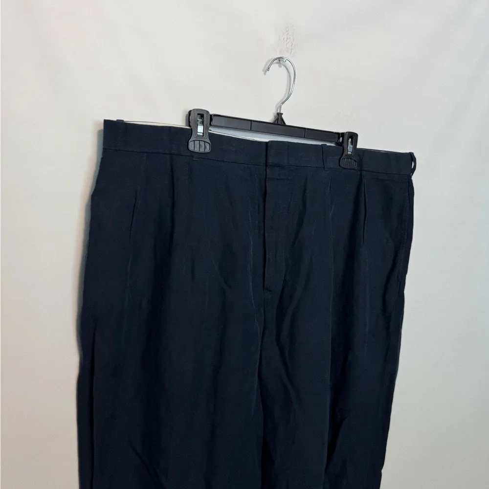 Polo Ralph Lauren Linen Silk Dress Pants Mens 42x30 Navy Pleated Trousers Slacks